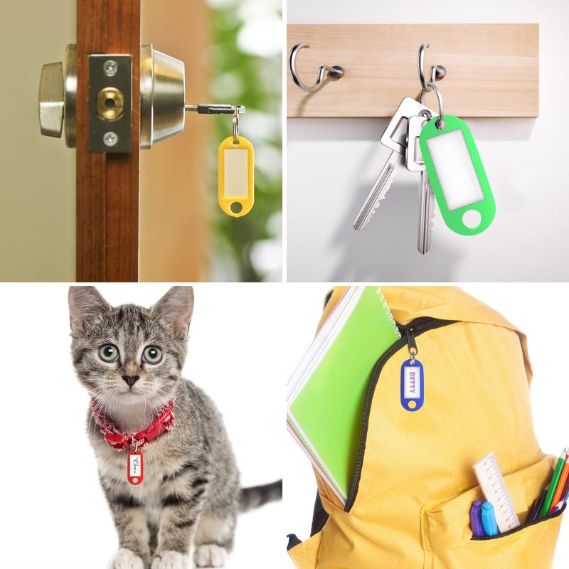 Eunhdet 150 Pack Plastic Key Tags with Labels, 10 Assorted Colors Key Labels Markers Keychain Label Name Identifiers ID Tags with Split Ring for USB Drive Pets Bags Luggage Suitcase Storage - Image 2